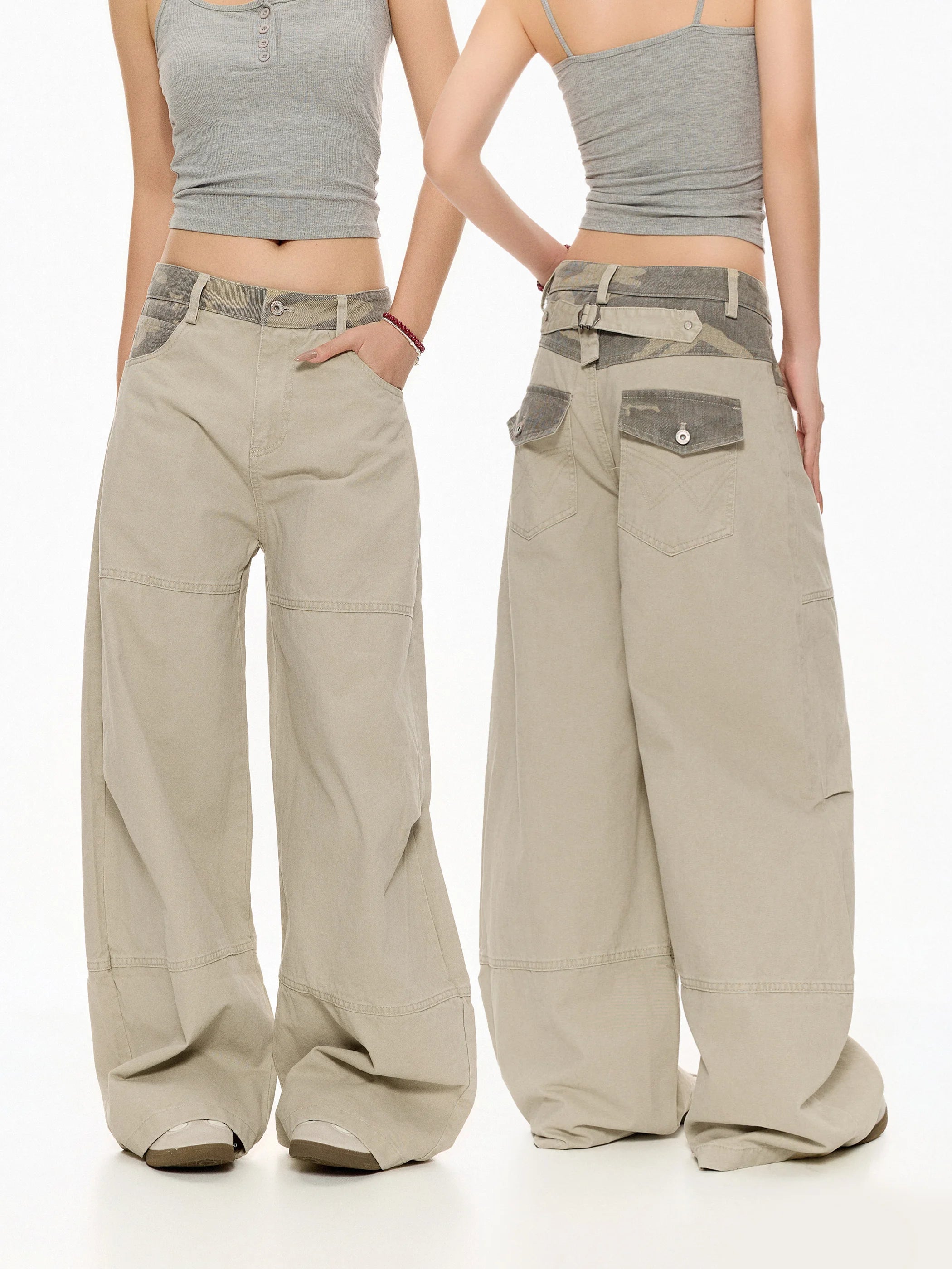 Casual Camouflage Wide Leg Loose Women's Pants High Waist Street Style Beer Captain C-Beer Team Leader Casual Trousers