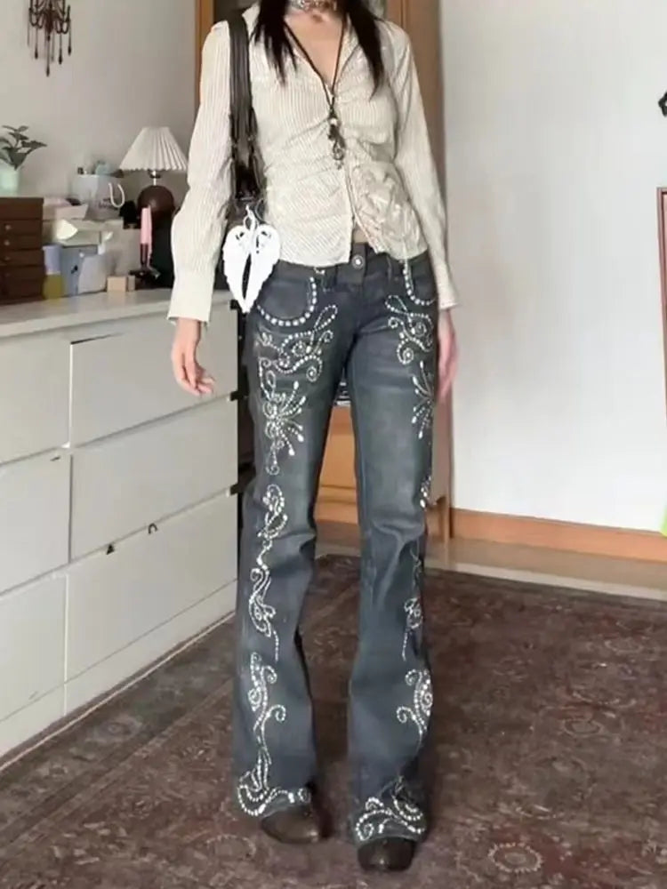 Deeptown Printed Grunge Flare Jeans product detail