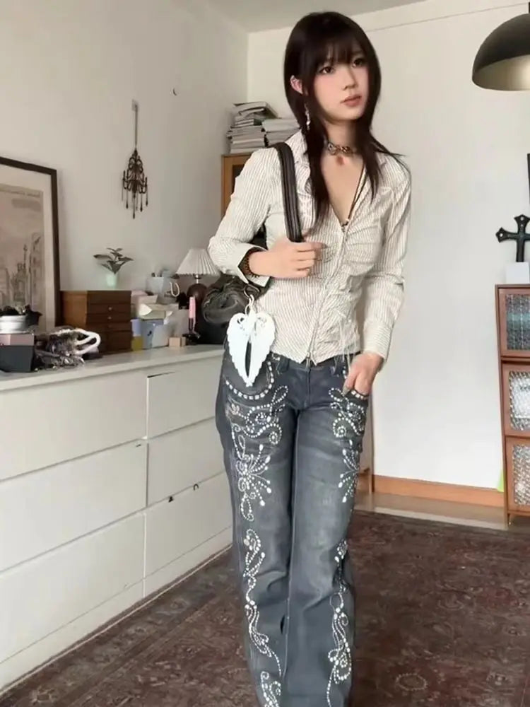 Deeptown Printed Grunge Flare Jeans product detail