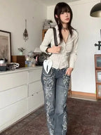 Deeptown Printed Grunge Flare Jeans product detail