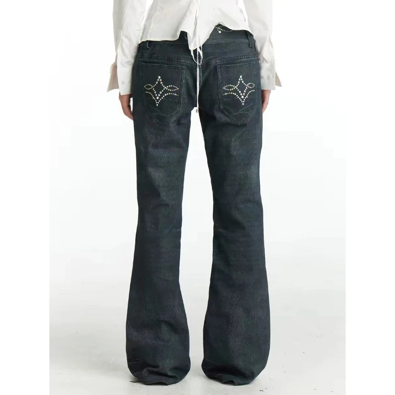 Deeptown Printed Grunge Flare Jeans