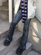 Deeptown Printed Grunge Flare Jeans product detail