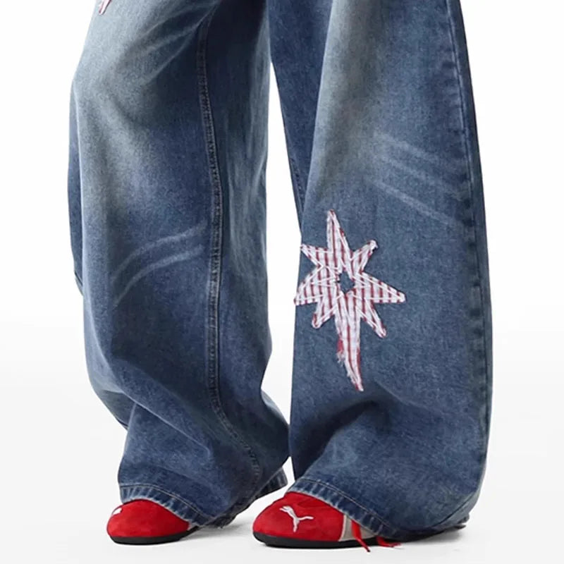 3D Dimensional Star Straight Jeans
