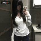 Seeslim Graphic Letter Hooded Long Sleeve