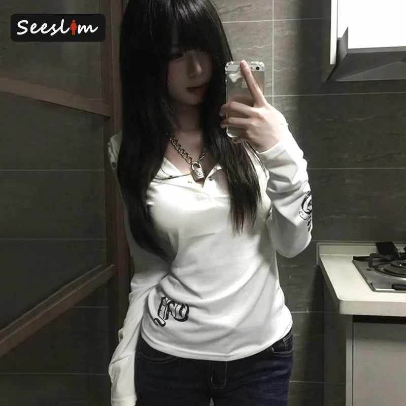 Seeslim Graphic Letter Hooded Long Sleeve