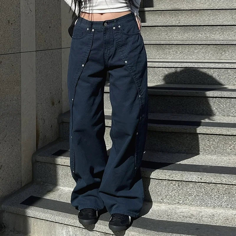 Black Striped Low-Rise Bootcut Jeans