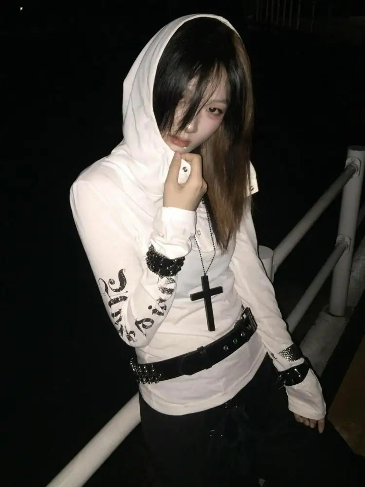 Seeslim Graphic Letter Hooded Long Sleeve