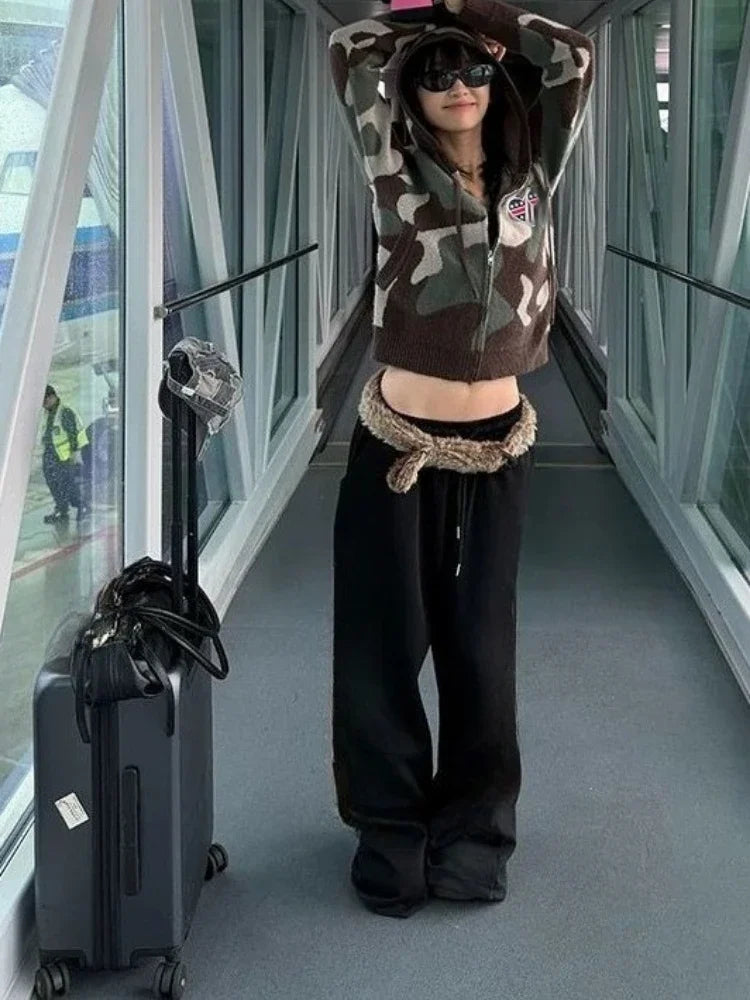 Camo Love Embroidered Cropped Cardigan