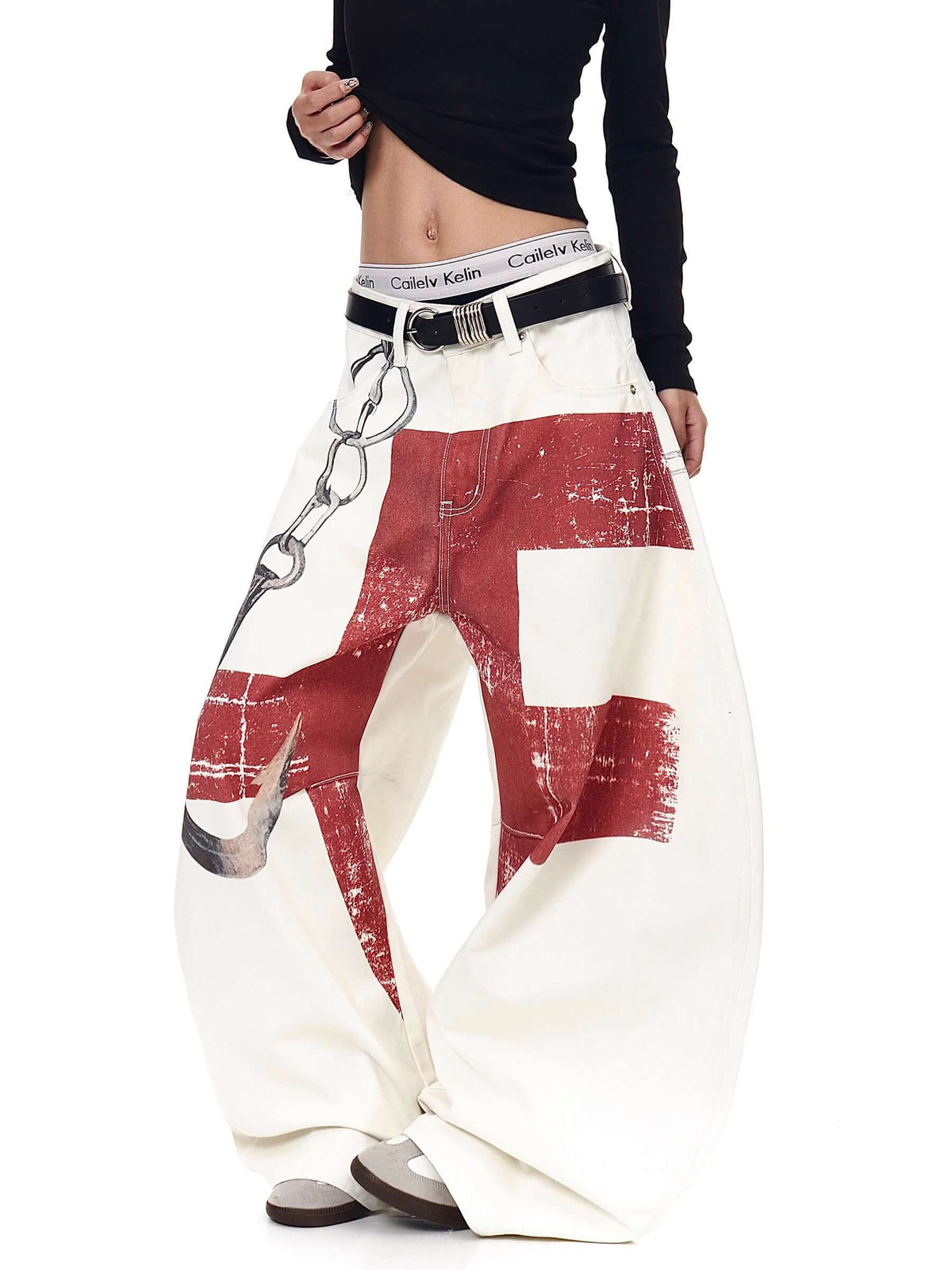 High-Street 3D Print Distressed Wide-Leg Jeans — image 3