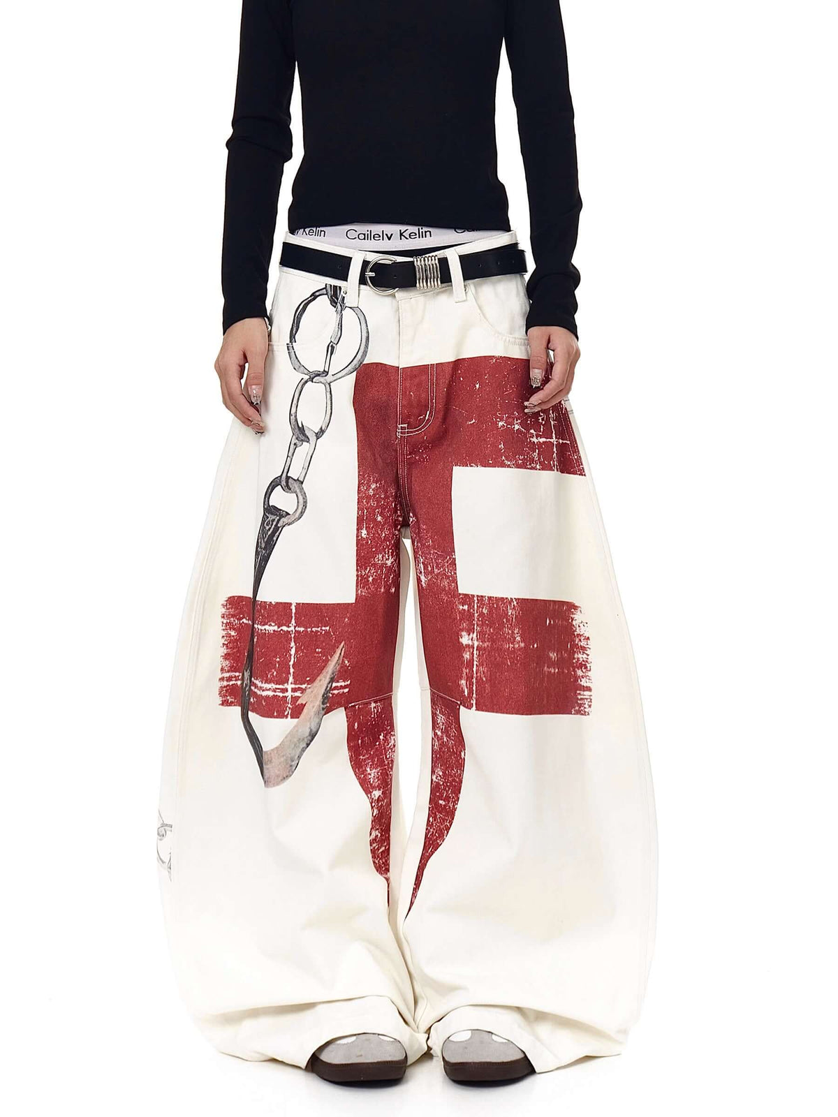 High-Street 3D Print Distressed Wide-Leg Jeans — image 1