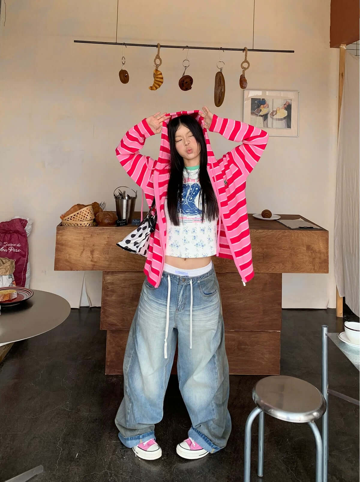 Striped Hooded Knit Cardigan Sweater — image 5