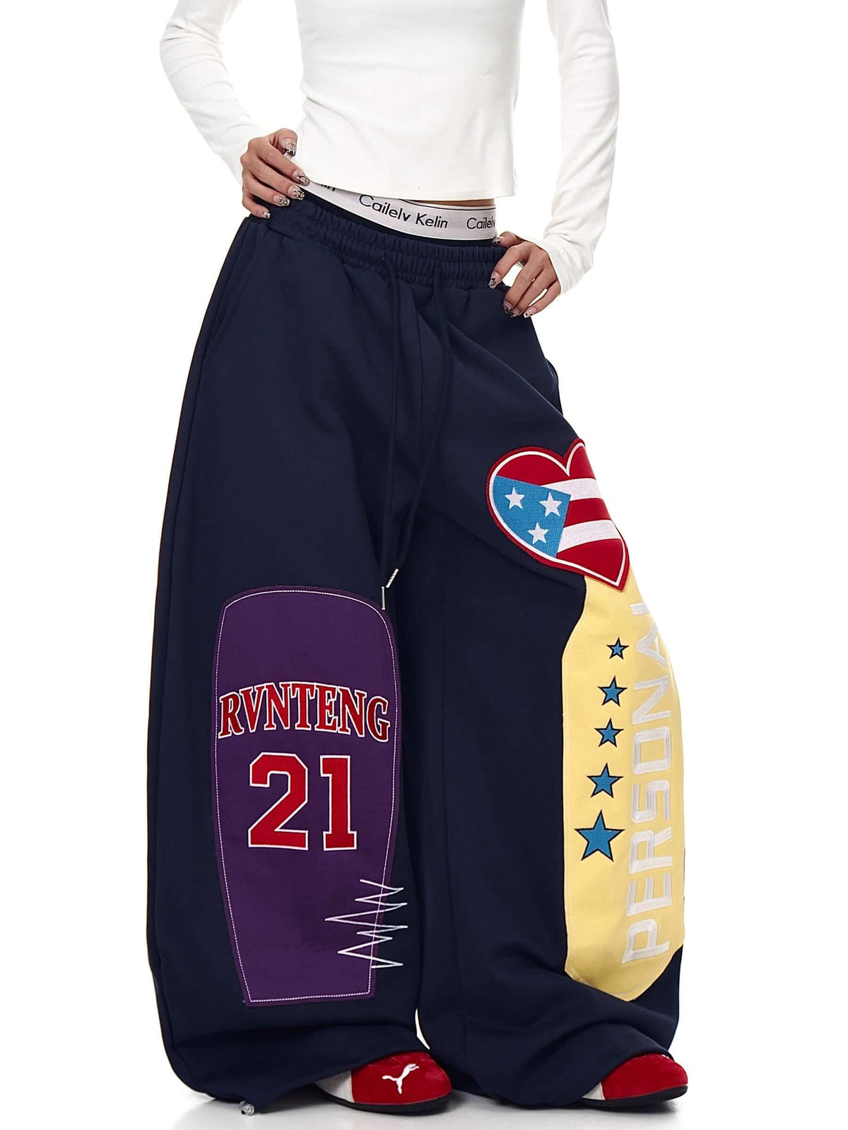American Street Style Heart Patch Embroidery Heart Patch Embroidered Barrel Sweatpants — image 5