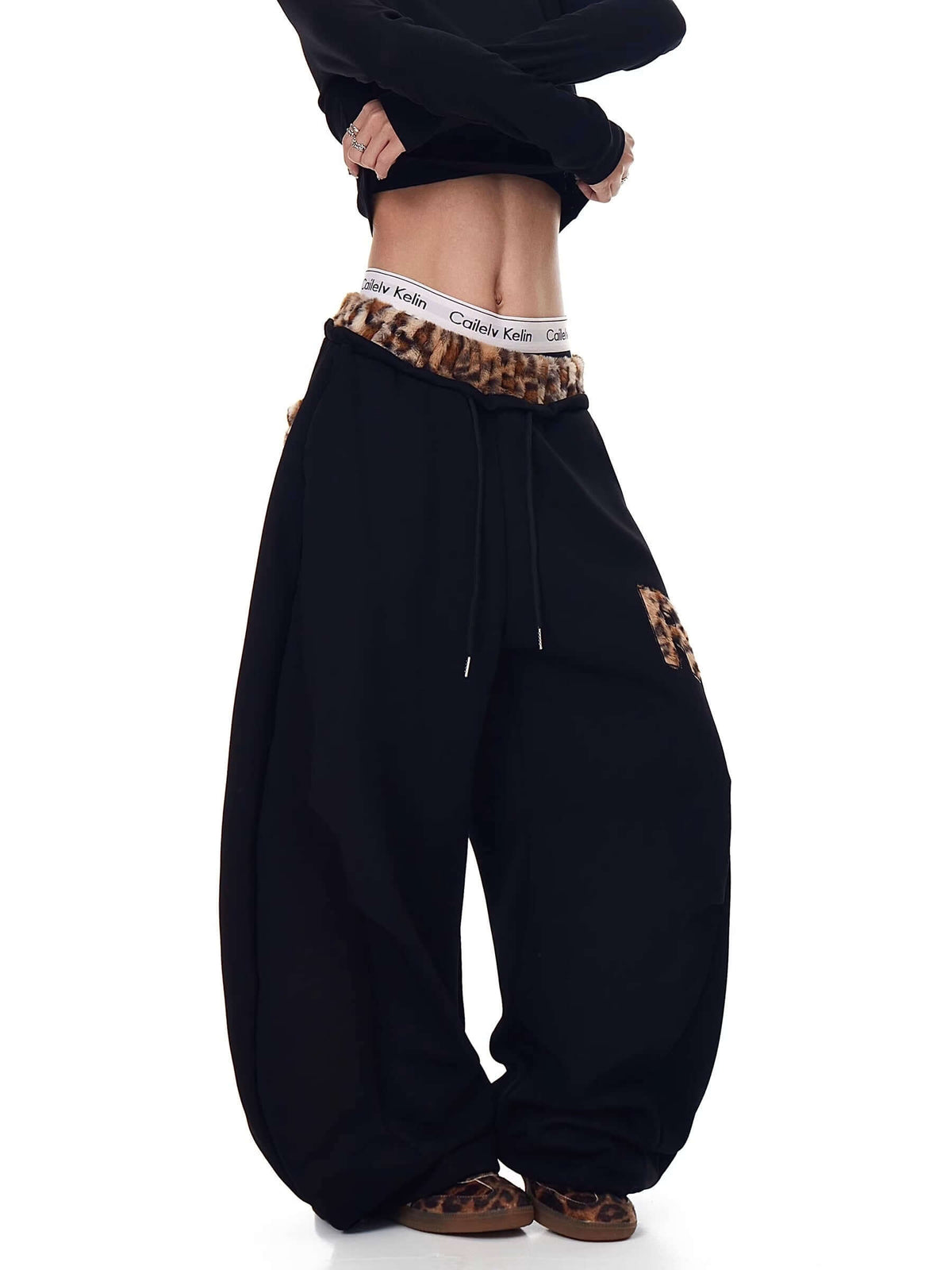 Retro Leopard Patchwork Wide-Leg Sweatpants — image 4