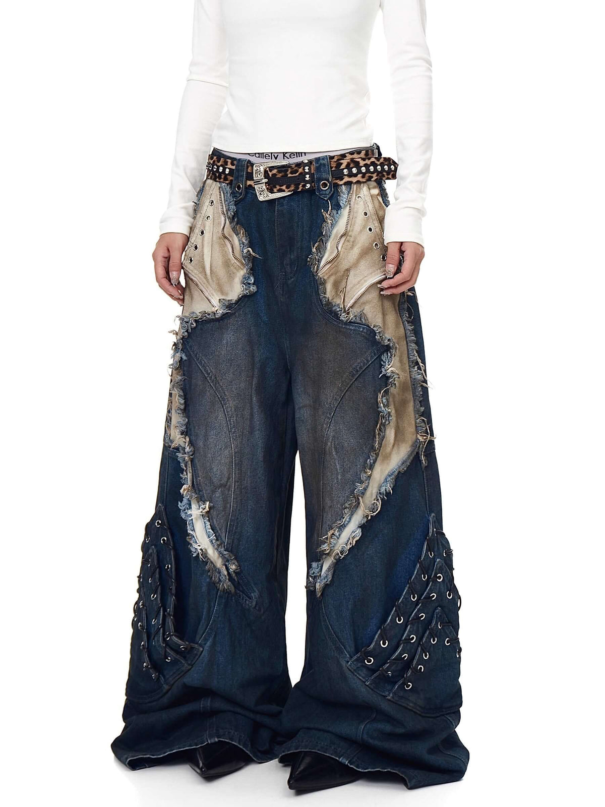 High-Street Patchwork Distressed Wide-Leg Jeans — image 4