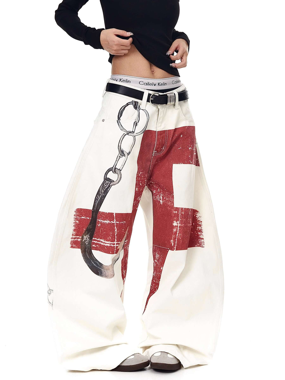High-Street 3D Print Distressed Wide-Leg Jeans — image 4