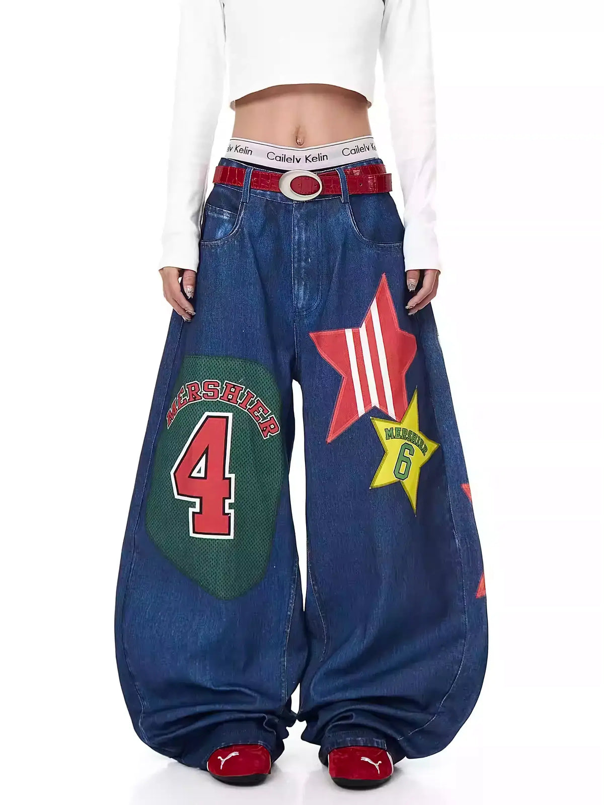 Retro Star Print Wide-Leg Jeans — image 1