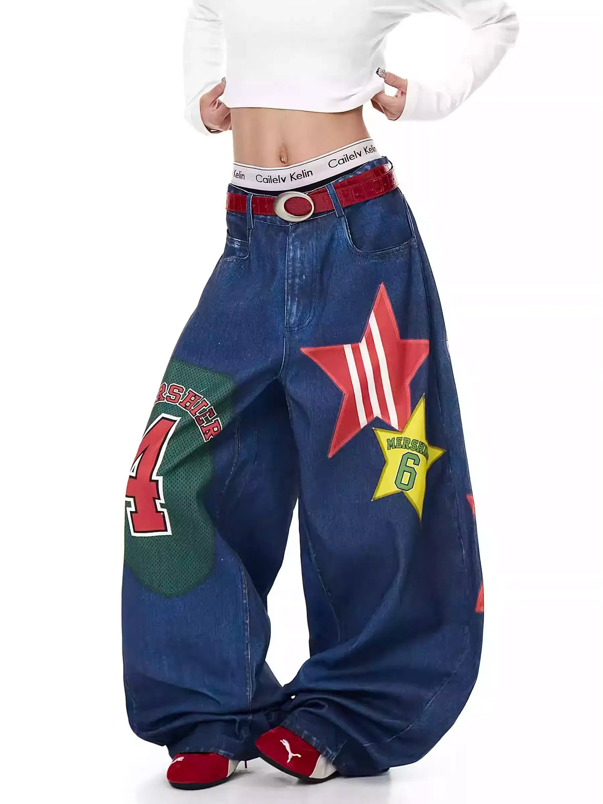 Retro Star Print Wide-Leg Jeans — image 3
