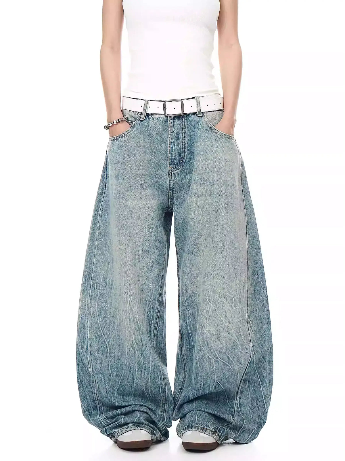 Retro Lightning Rhinestone Wide-Leg Jeans — image 1