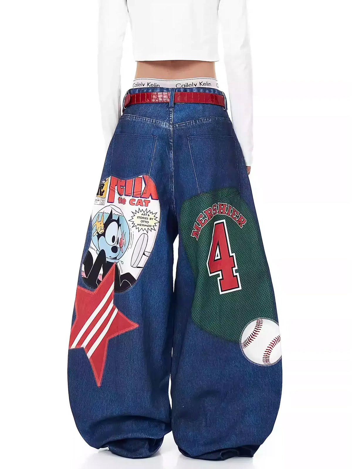 Retro Star Print Wide-Leg Jeans — image 4