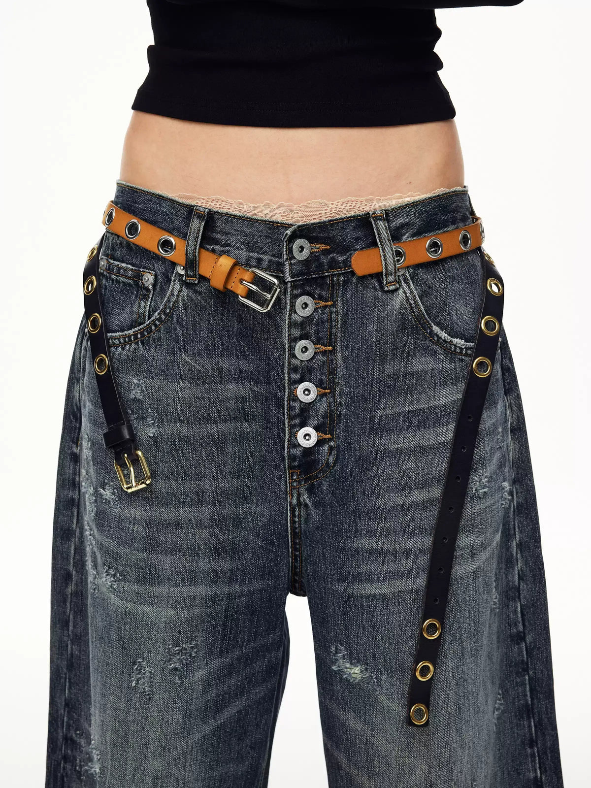 Washed Button-Fly Wide-Leg Jeans — image 2