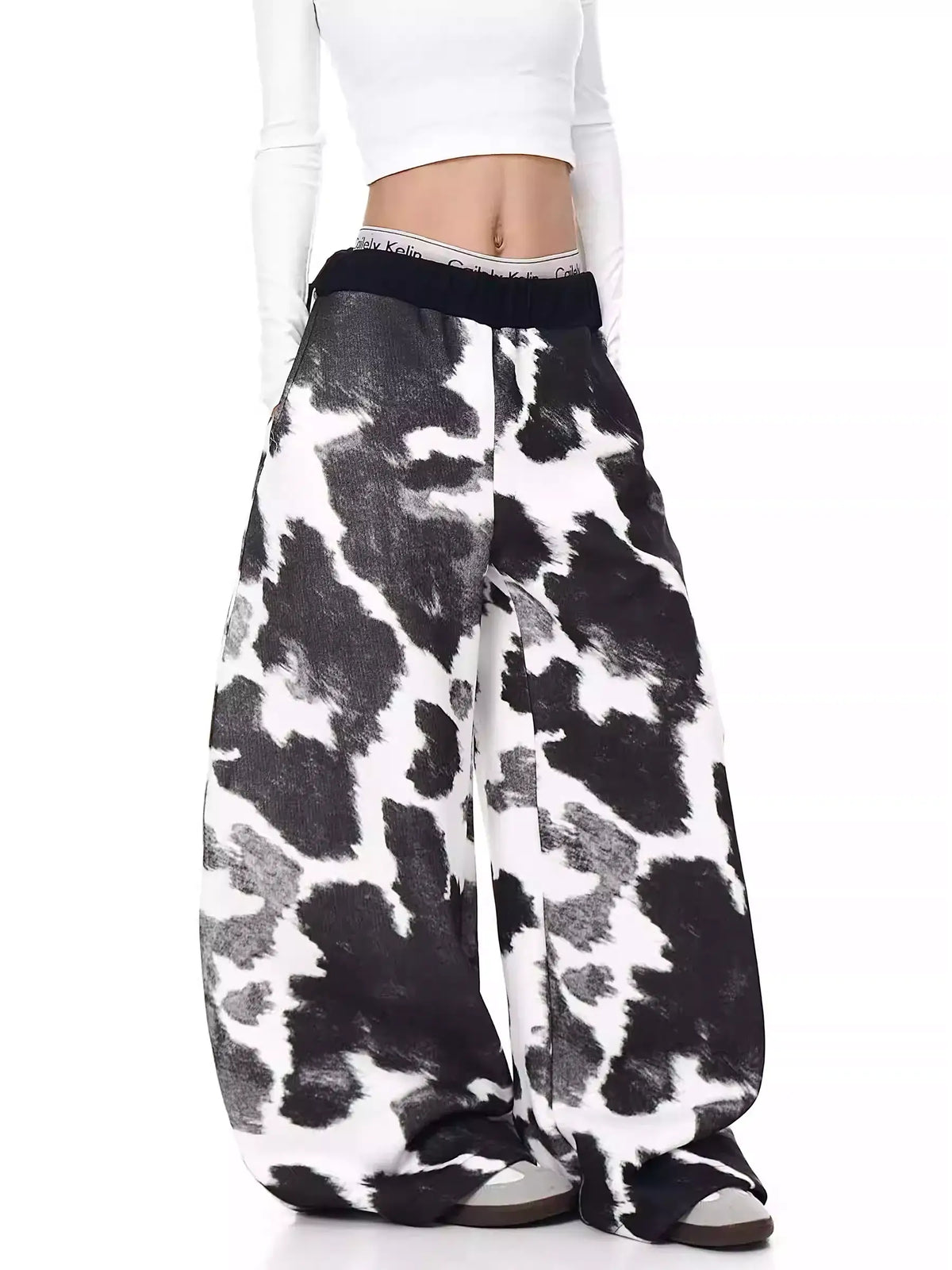 Retro Cow Print Wide-Leg Sweatpants — image 3