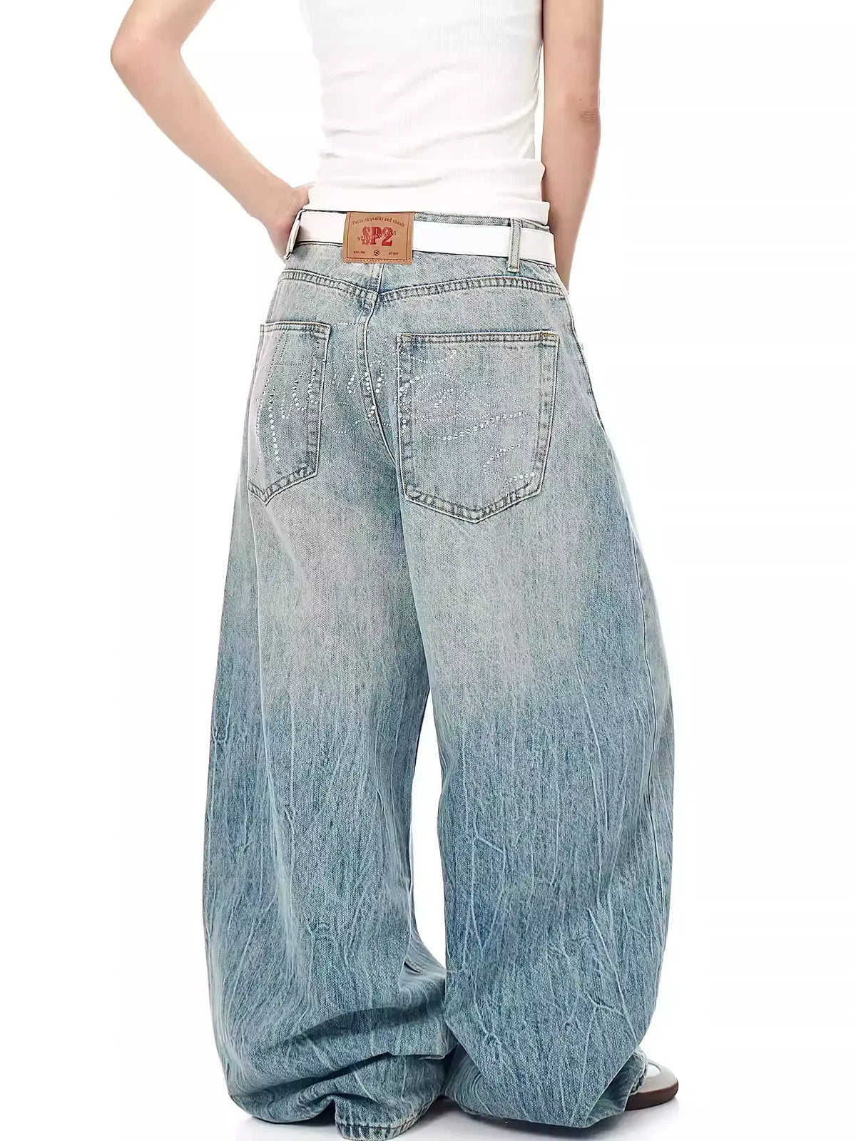 Retro Lightning Rhinestone Wide-Leg Jeans — image 2