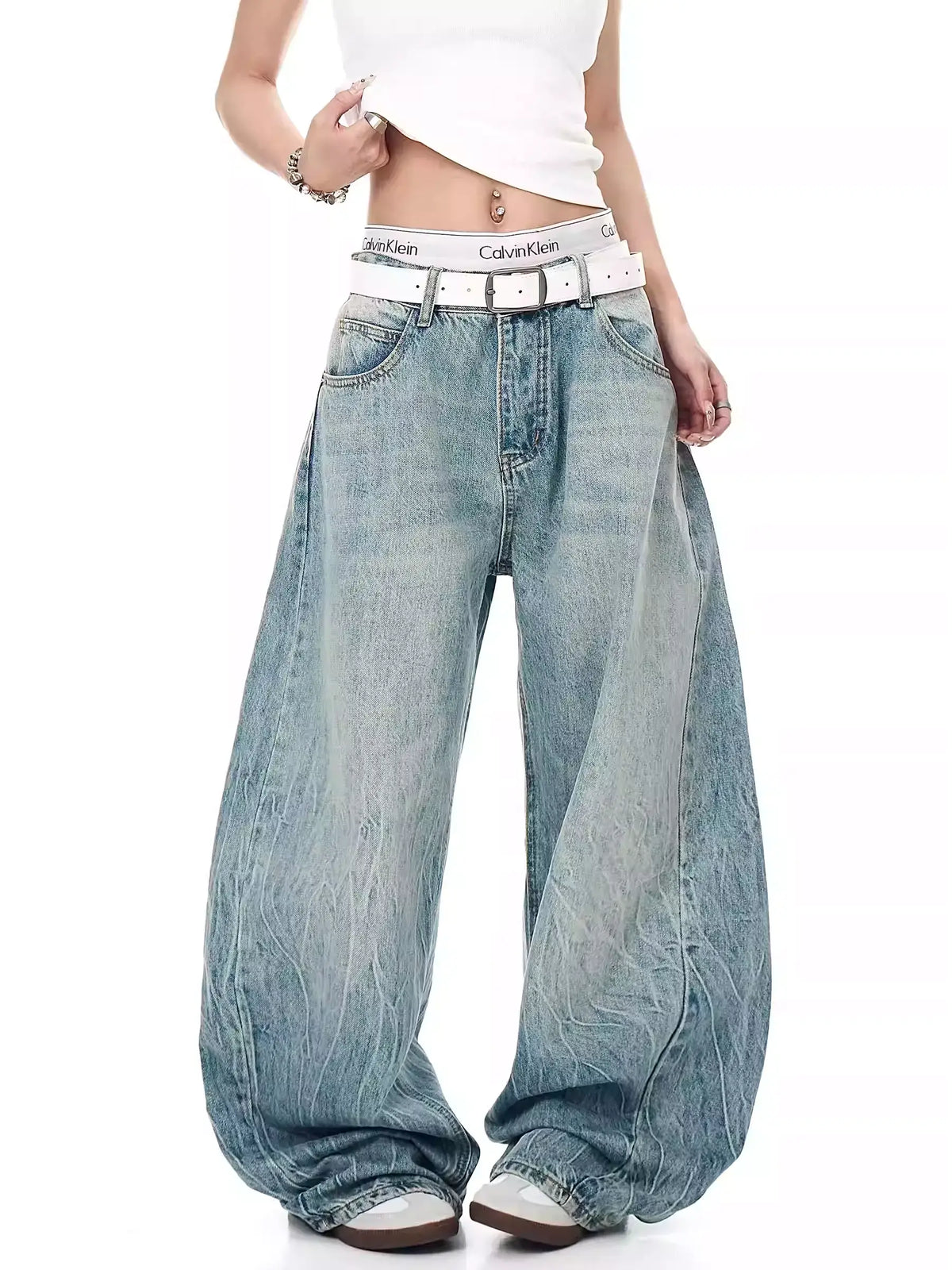 Retro Lightning Rhinestone Wide-Leg Jeans — image 3