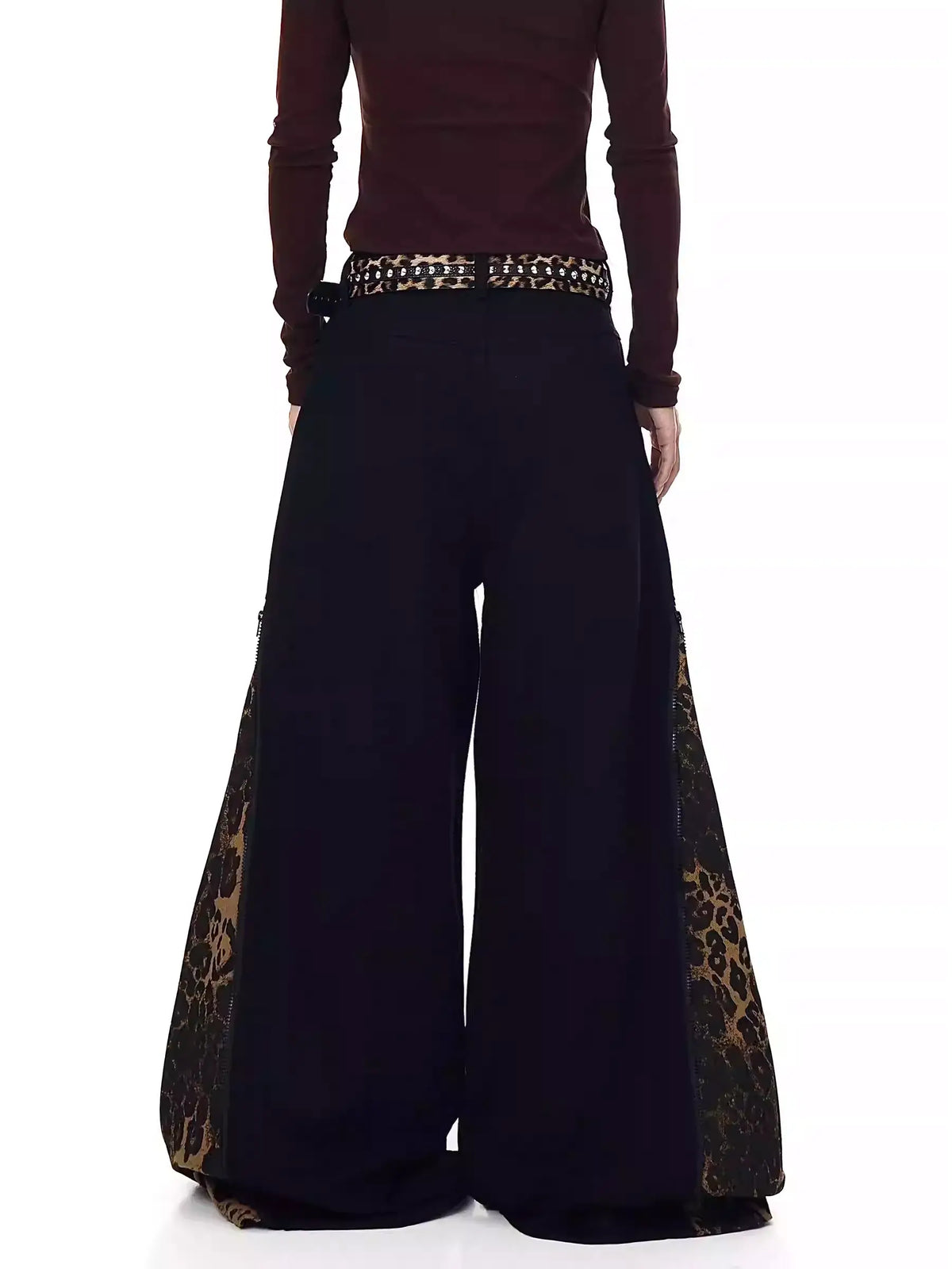 Leopard Zipper Patchwork Flared Wide-Leg Jeans — image 3