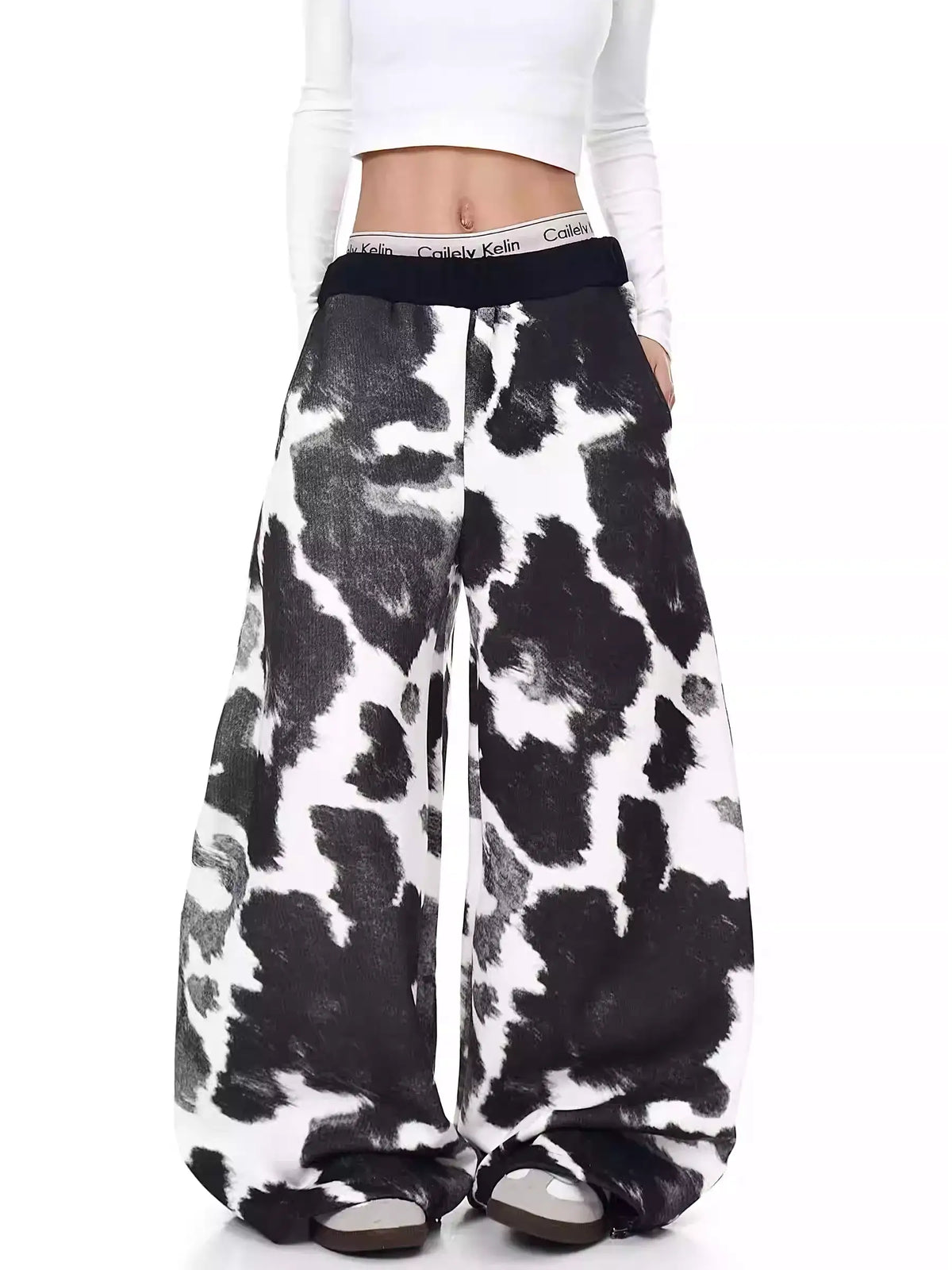 Retro Cow Print Wide-Leg Sweatpants — image 4
