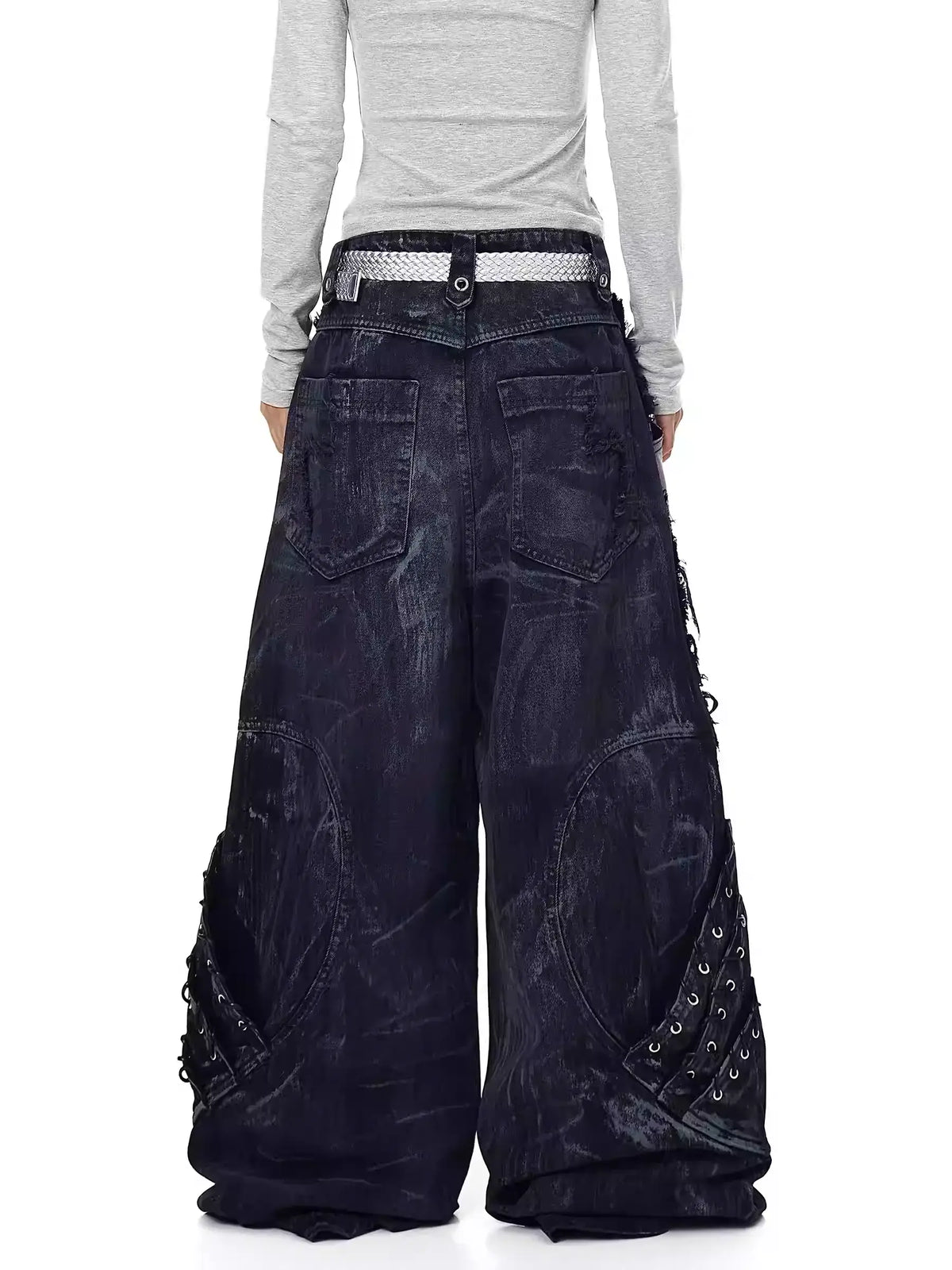 High-Street Patchwork Distressed Wide-Leg Jeans — image 3