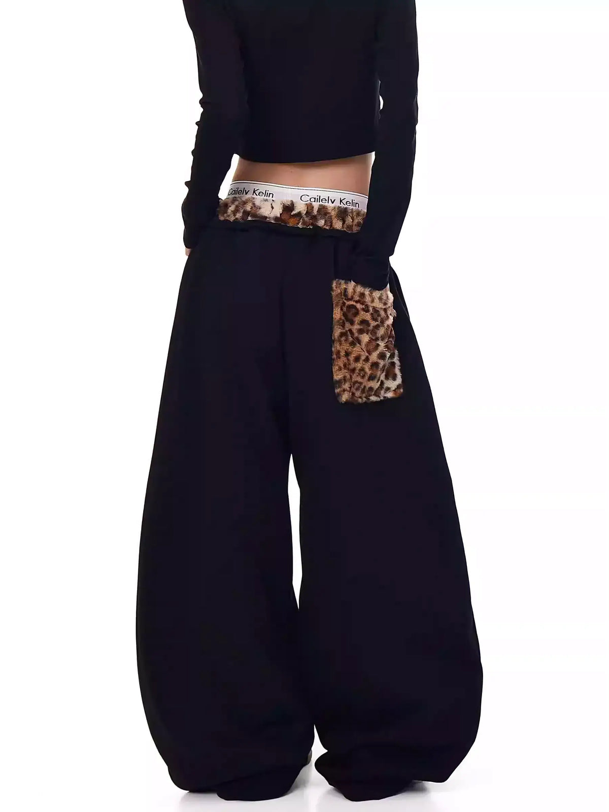 Retro Leopard Patchwork Wide-Leg Sweatpants — image 2
