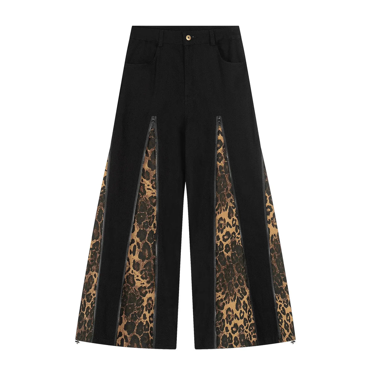 Leopard Zipper Patchwork Flared Wide-Leg Jeans — image 5