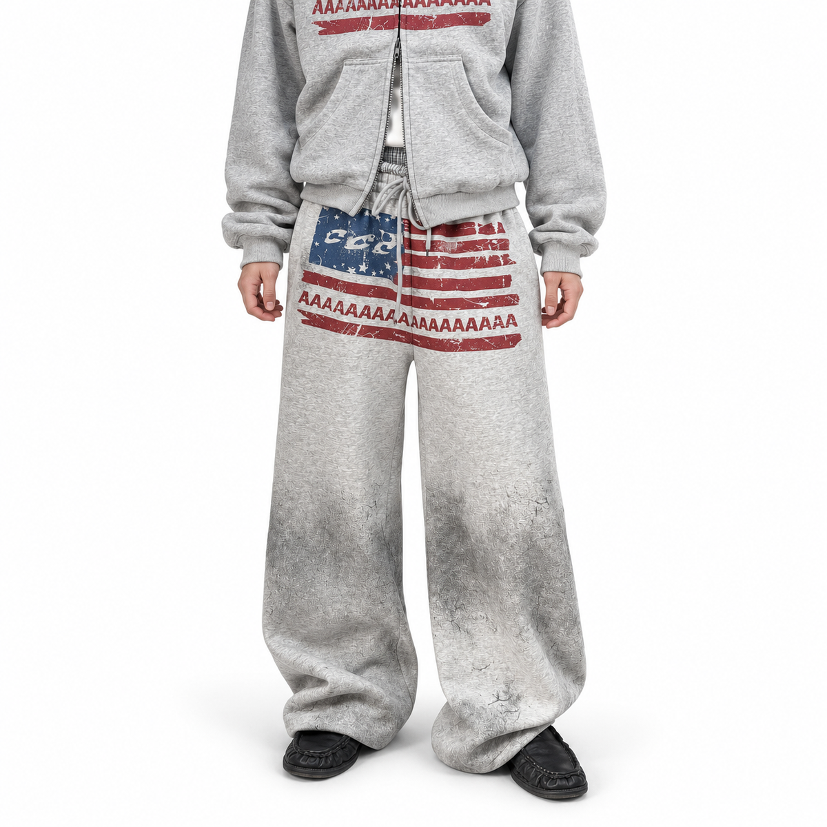 American Flag Logo Print Drawstring Sweatpants — white studio catalog image
