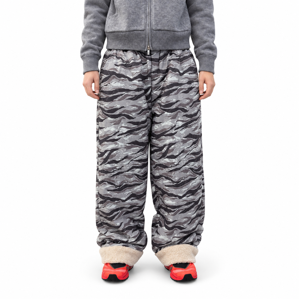 Camo Quilted Fleece Ski Pants — white studio catalog image