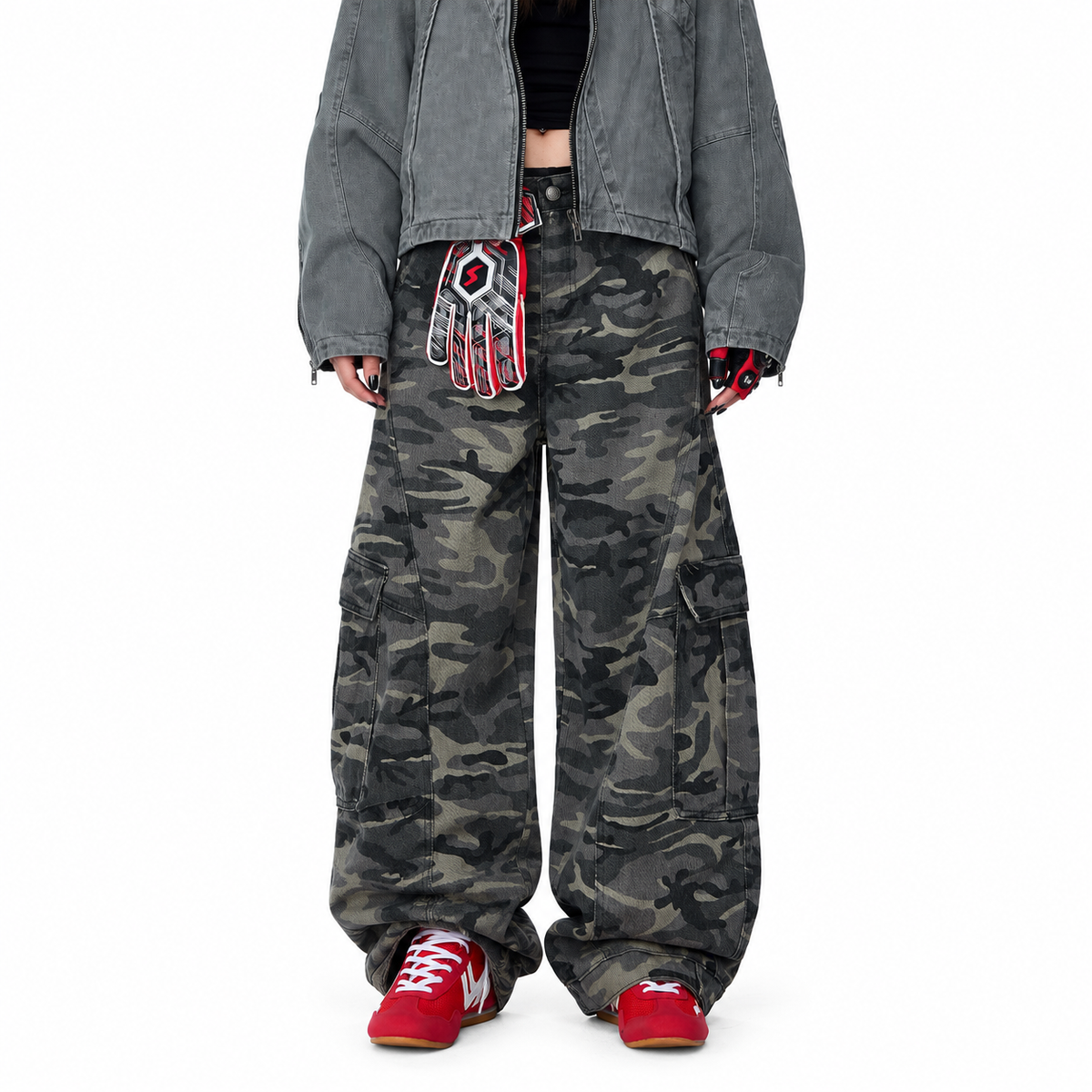 Camouflage Wide-Leg Pants — white studio catalog image
