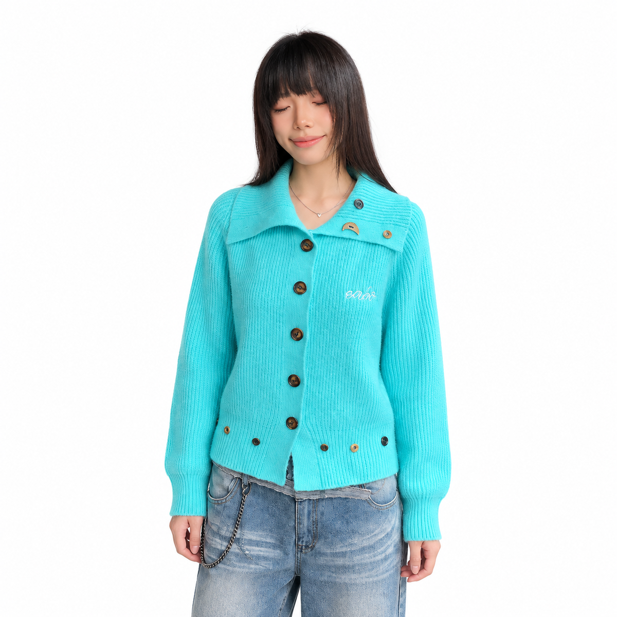 Casual Button Knit Cardigan — white studio catalog image