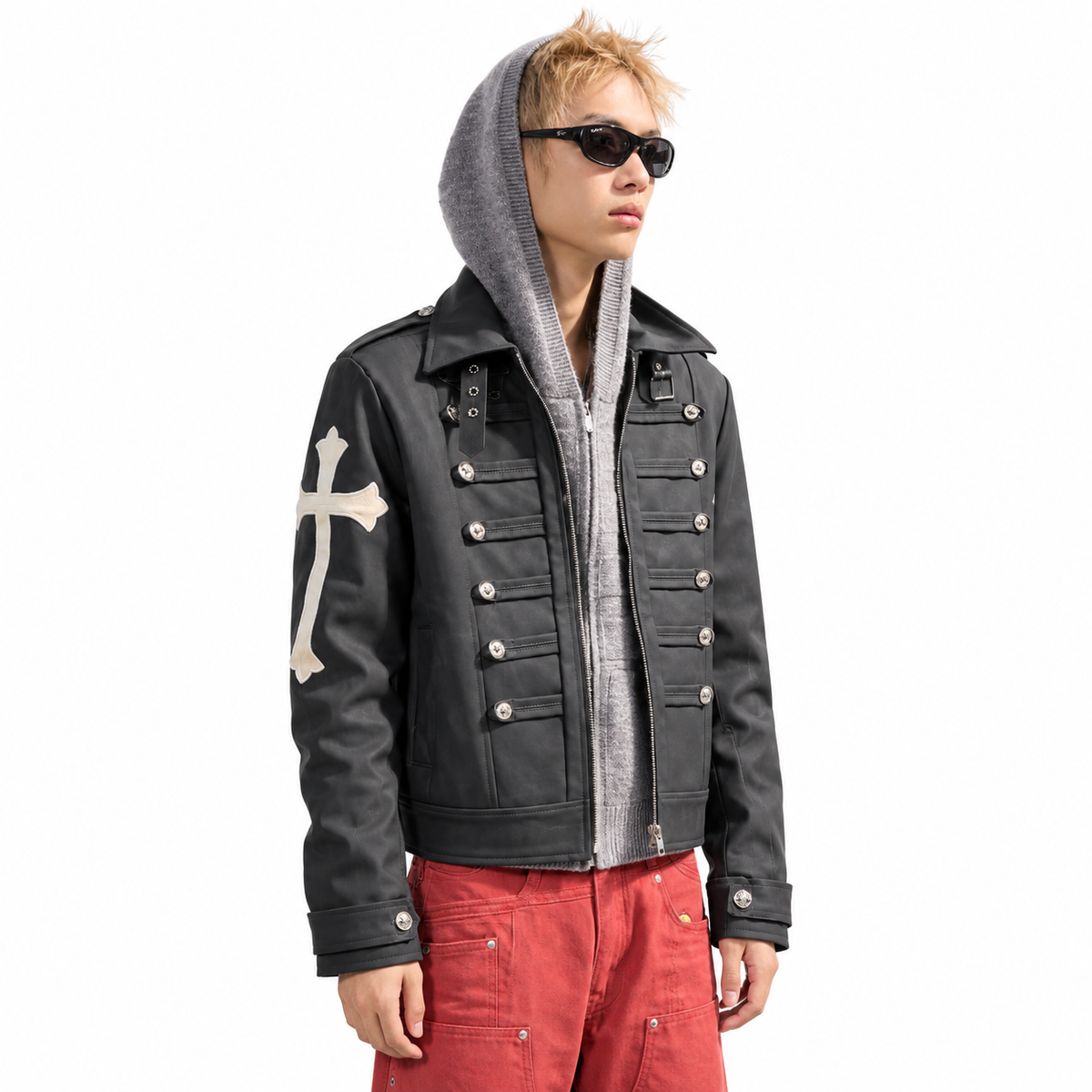 Cross Napoleon Leather Jacket — white studio catalog image