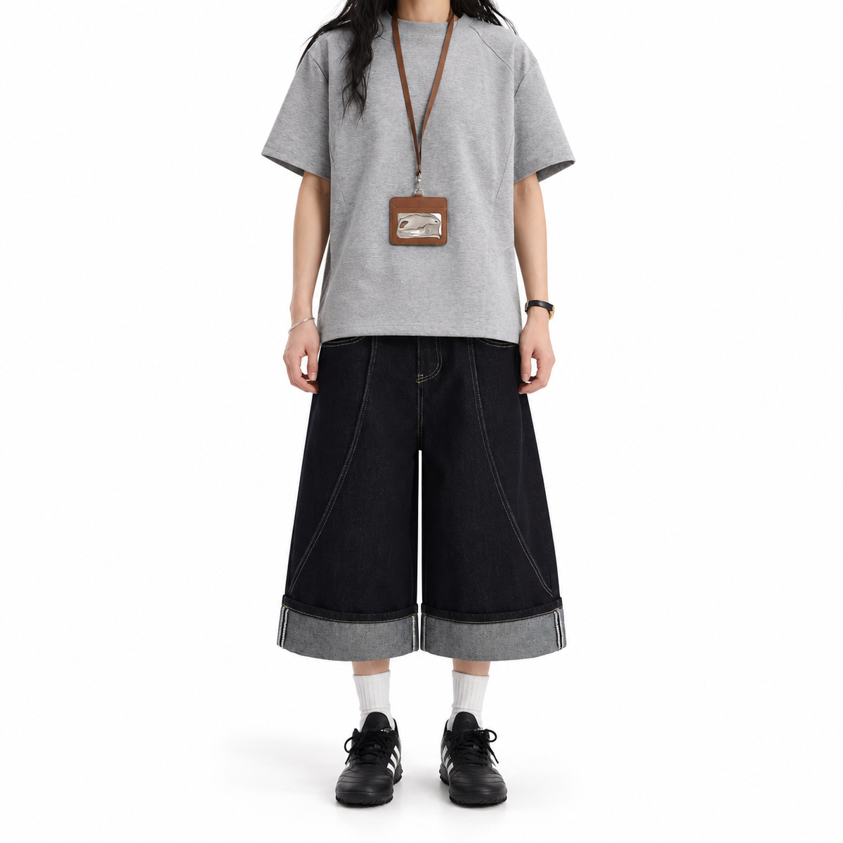 Cuff Denim Jorts — white studio catalog image