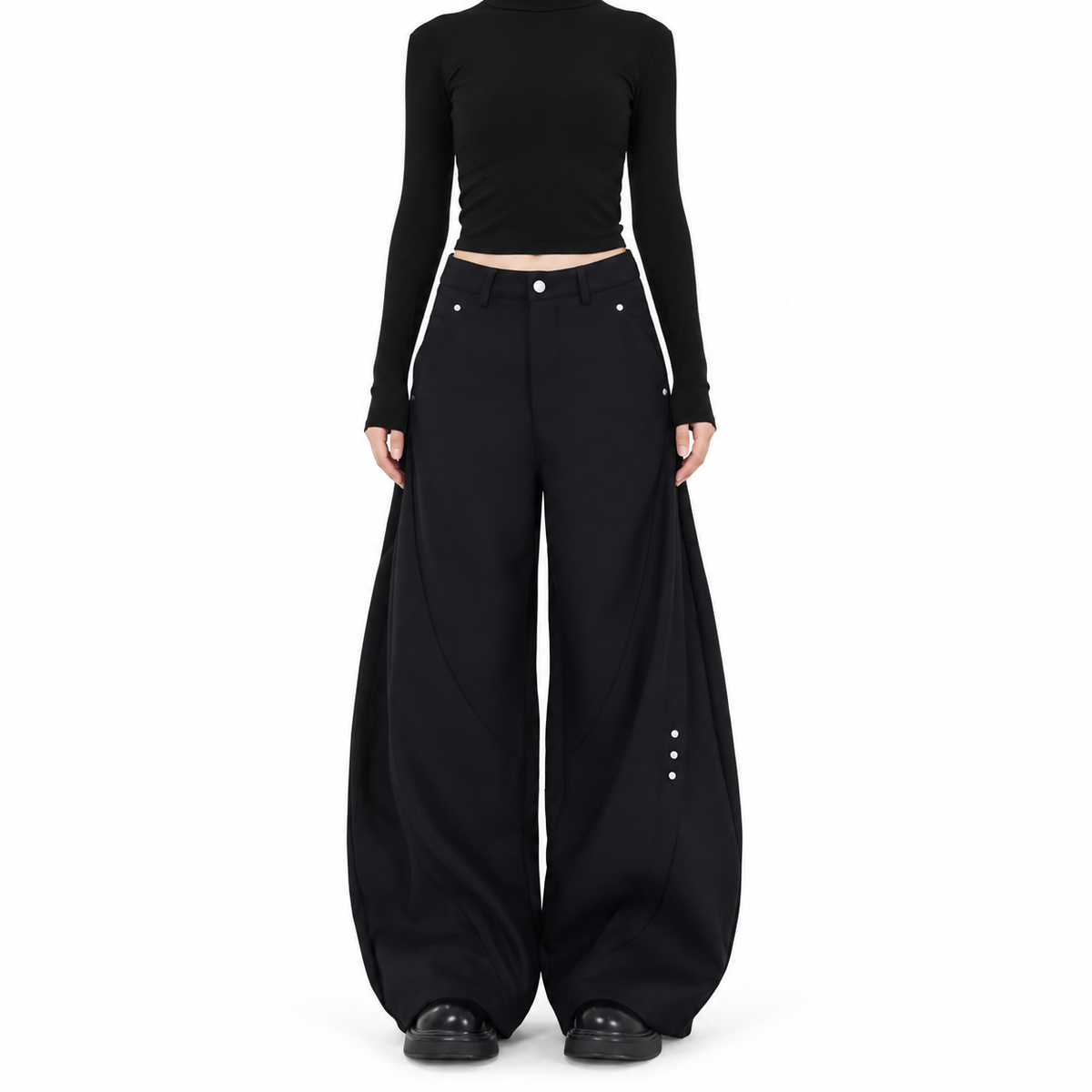 Deconstructed Barrel Trousers — white studio catalog image