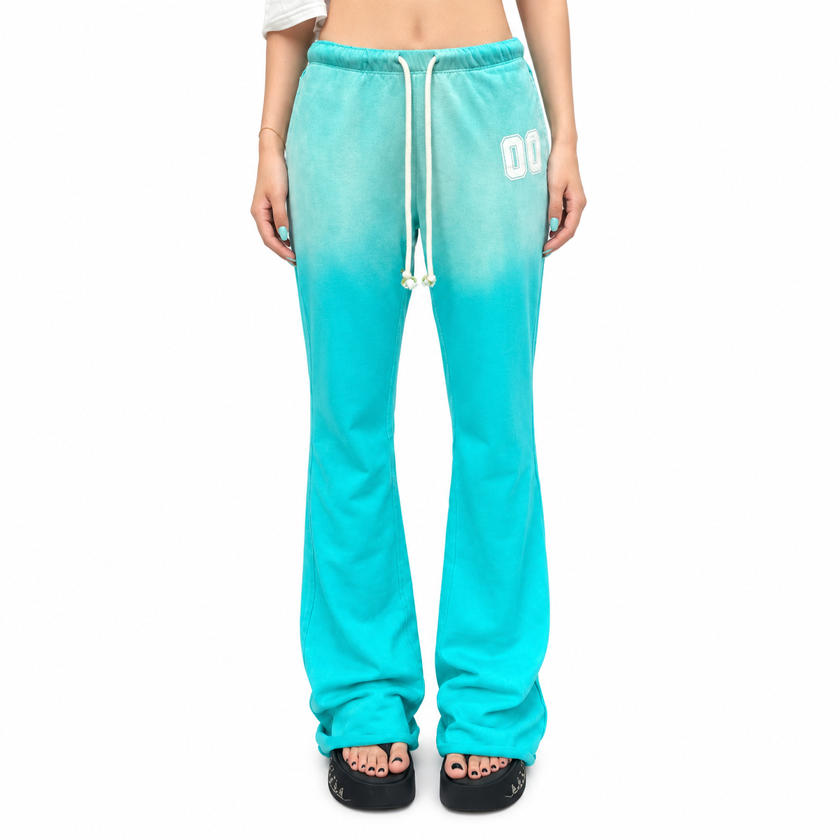 Digital Print Flare Sweaterpants — white studio catalog image