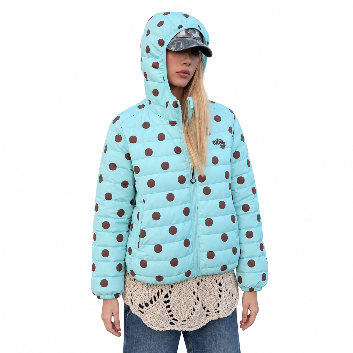 Embroidered Hooded Down Jacket — white studio catalog image