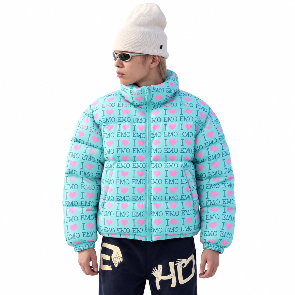 EMO Hooded Down Jacket — white studio catalog image