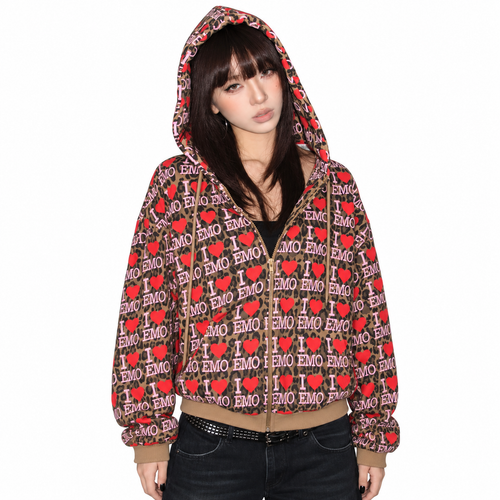 'I LOVE EMO' Zip-Up — white studio catalog image