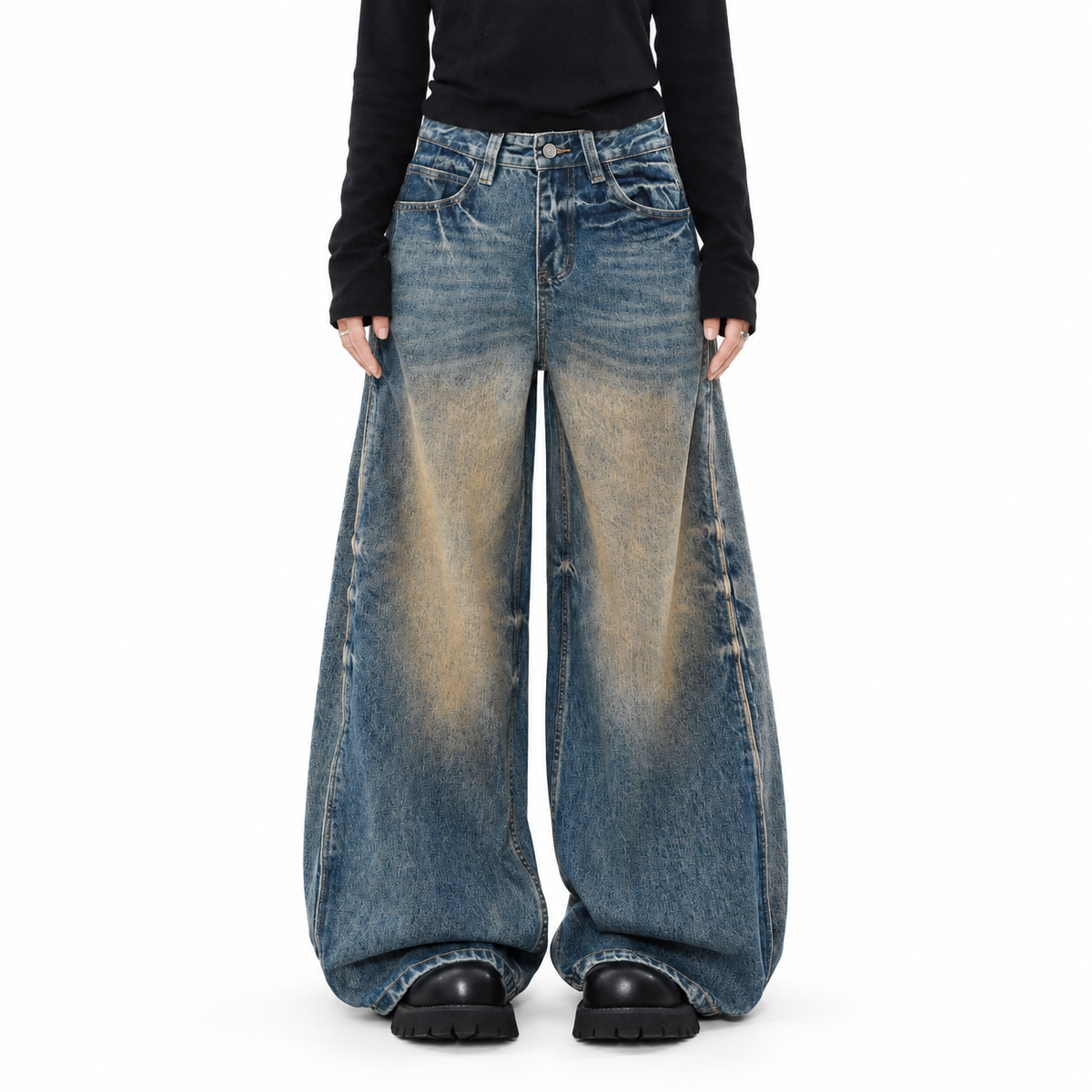 Old Mud-Dyed Jeans — white studio catalog image