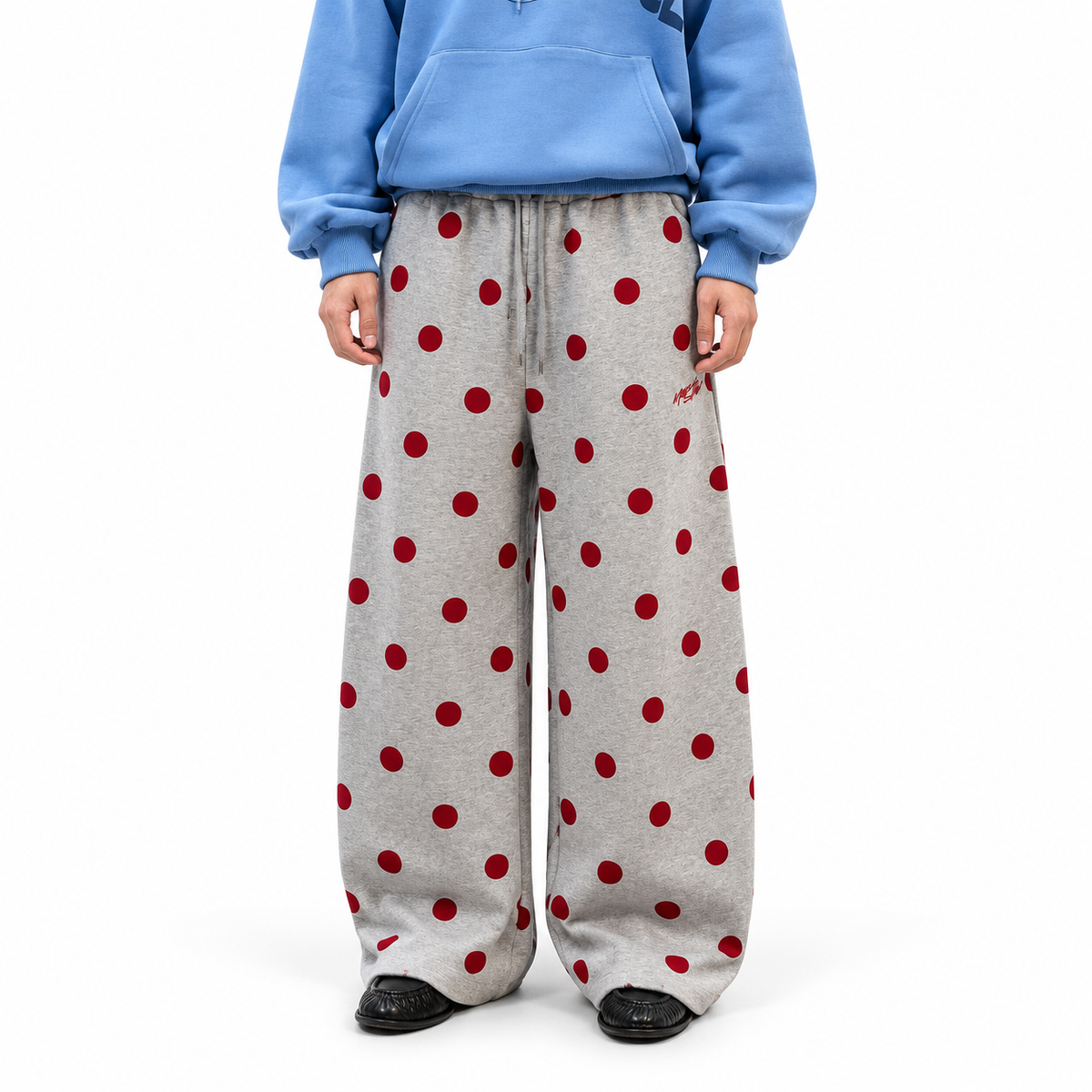 Polka Dot Embroidered Sweatpants — white studio catalog image