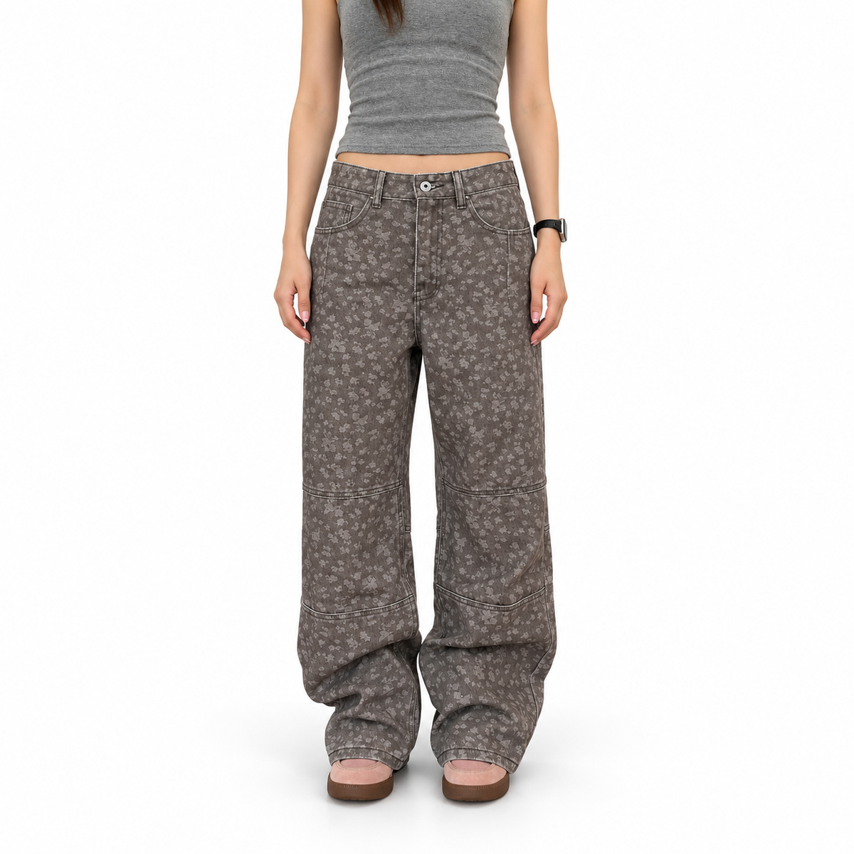 Print Straight Casual Pants — white studio catalog image
