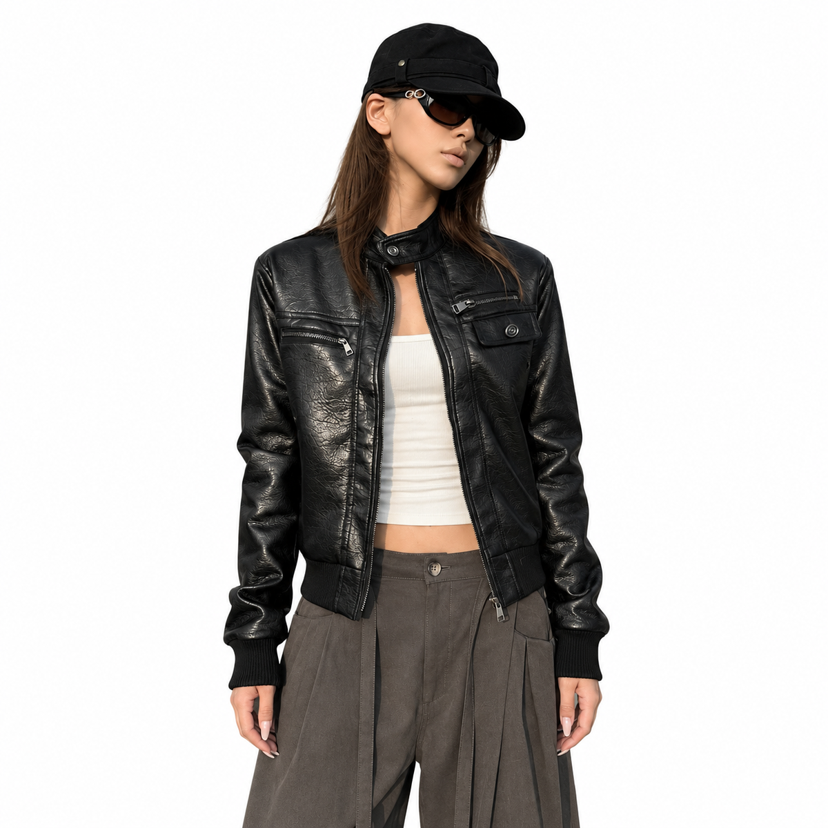 Retro Leather Jacket — white studio catalog image