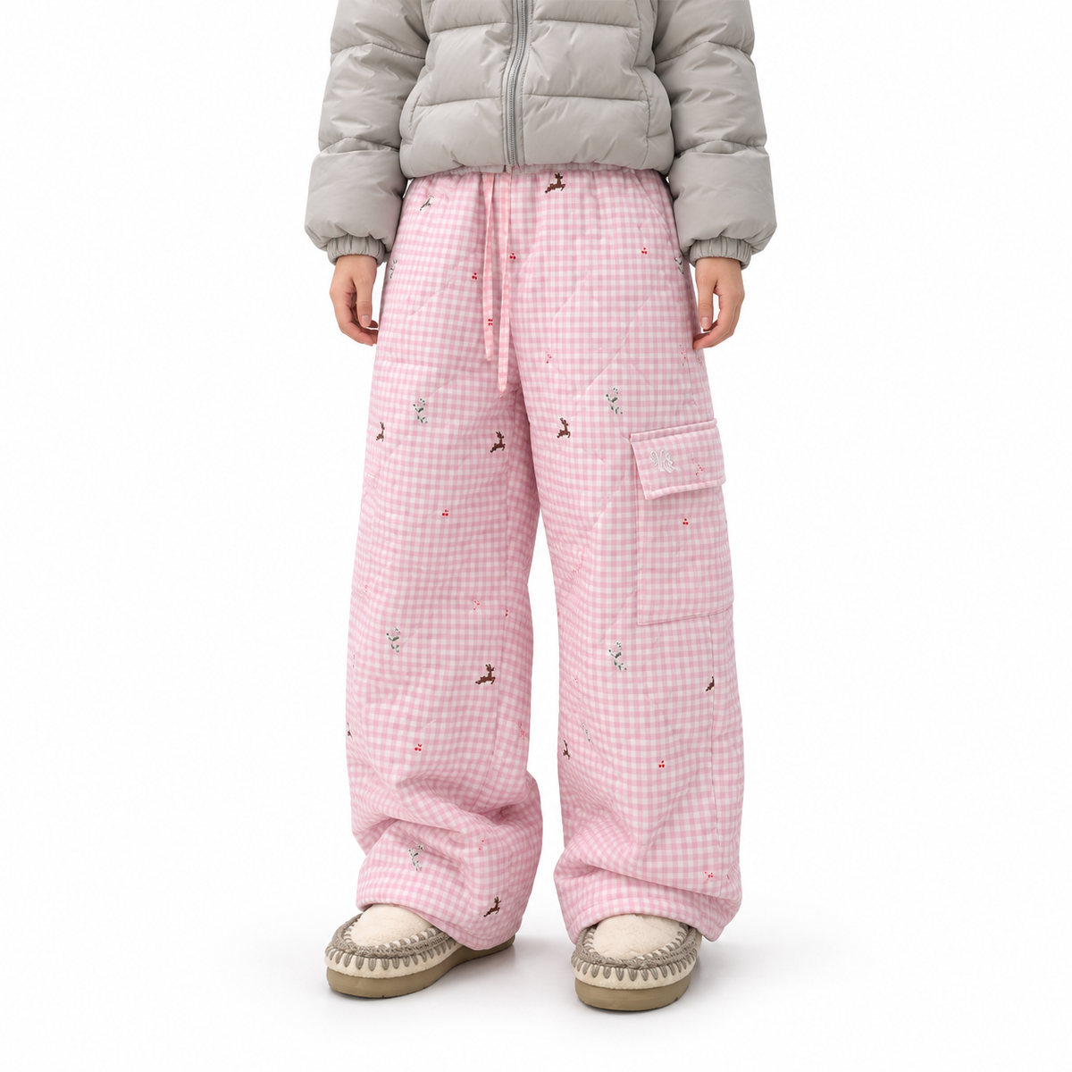 Retro Plaid Padded Pants — white studio catalog image