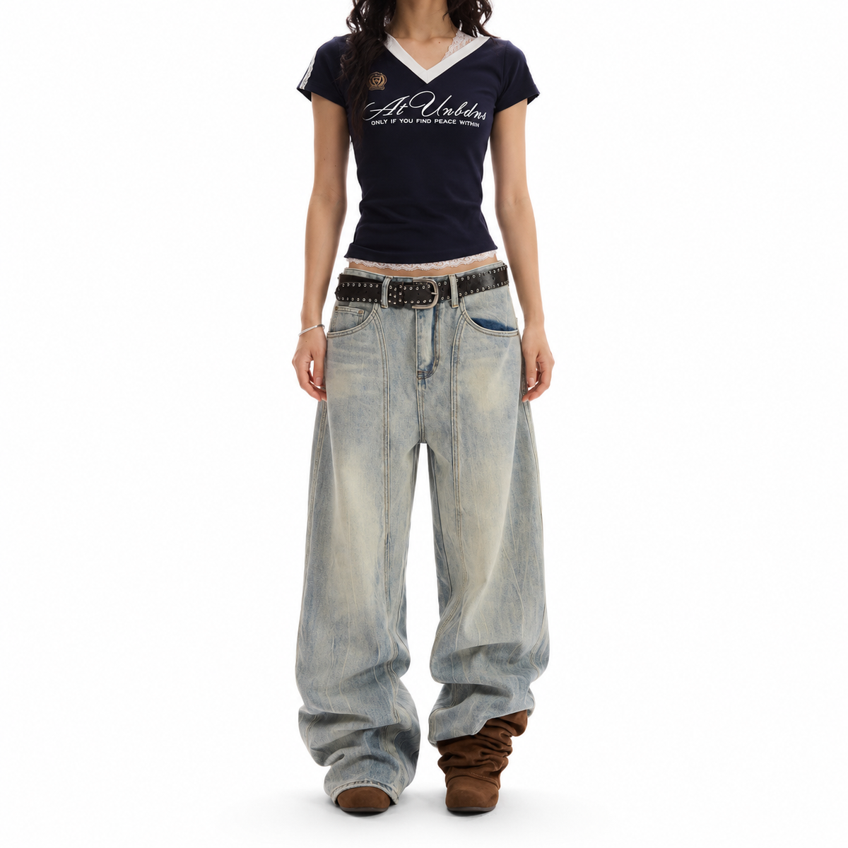 Retro Washed Baggy Wide-Leg Jeans — white studio catalog image