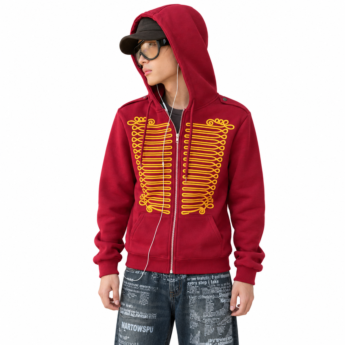 Royal Print Zip-Up Hoodie — white studio catalog image